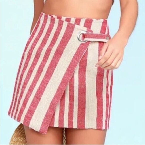 Free People Its A Wrap Tuscany Mini Skirt with Red White Stripes Size medium - Picture 3 of 11